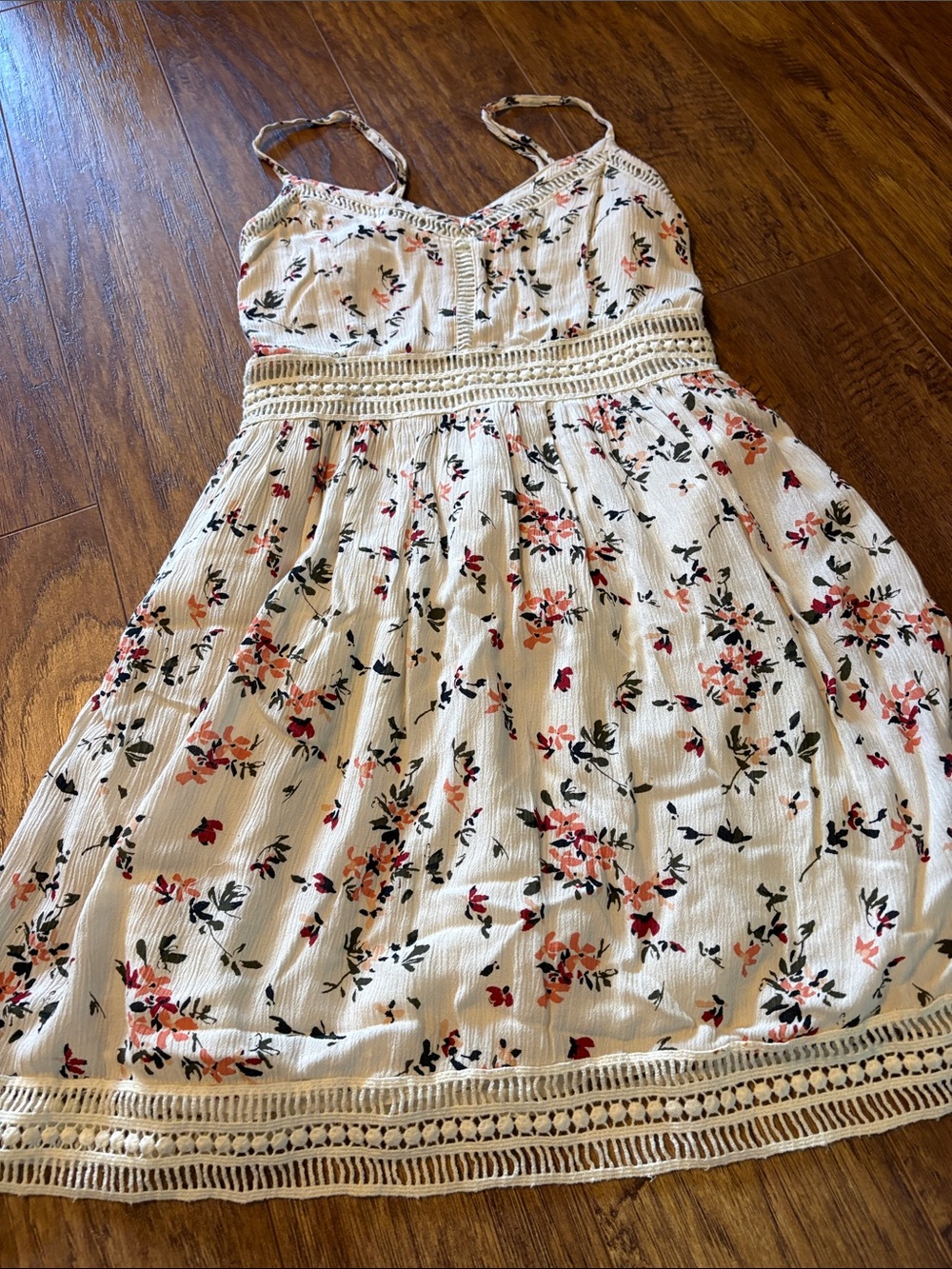 Abercrombie & Fitch Cream Floral Sundress with Pink and Black Accents